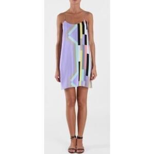 Tibi Arizona Print Abstract 100% Silk Slip Mini Dress, Size 0